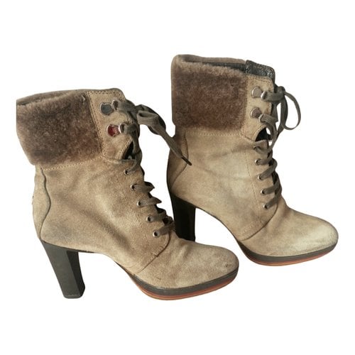 Pre-owned Moncler Lace Up Boots In Beige