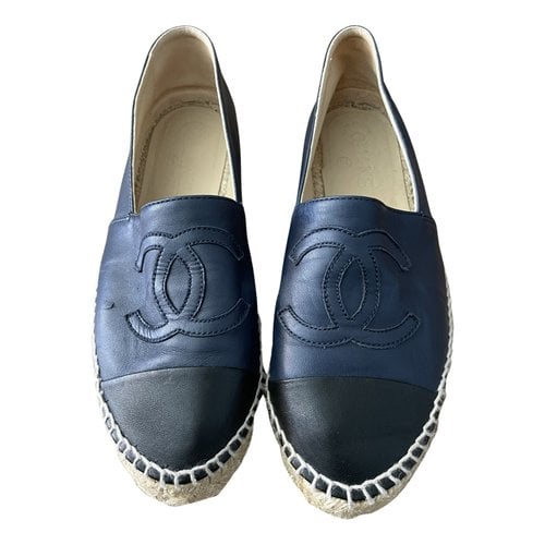 Pre-owned Chanel Leather Espadrilles In Navy