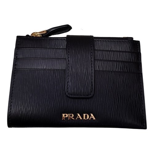 Pre-owned Prada Leather Card Wallet In Black