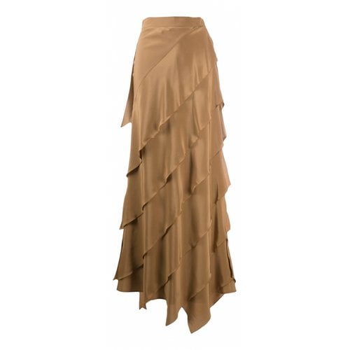 Pre-owned Max Mara Atelier Silk Maxi Skirt In Camel