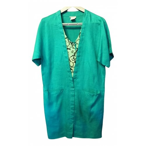 Pre-owned Versace Linen Mid-length Dress In Green