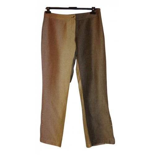 Pre-owned Roberto Cavalli Linen Trousers In Gold