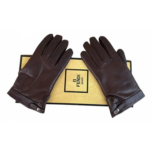 Pre-owned Fendi Leather Gloves In Brown