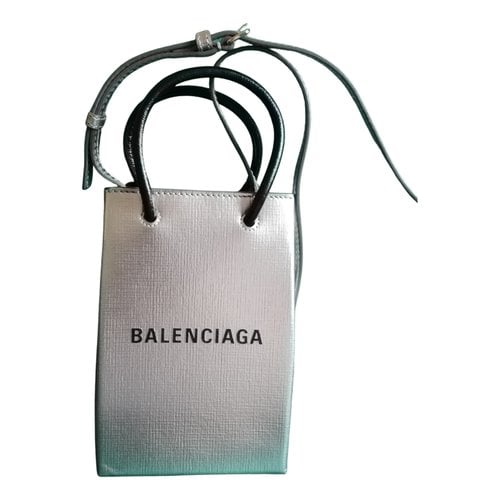 Pre-owned Balenciaga Shopping North South Leather Crossbody Bag In Silver