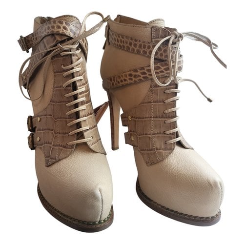 Pre-owned Dior Leather Ankle Boots In Camel