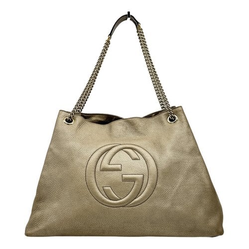 Pre-owned Gucci Soho Leather Tote In Gold
