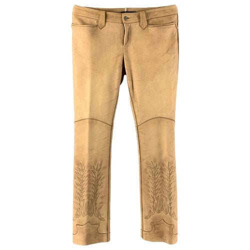 Pre-owned Ralph Lauren Leather Trousers In Beige