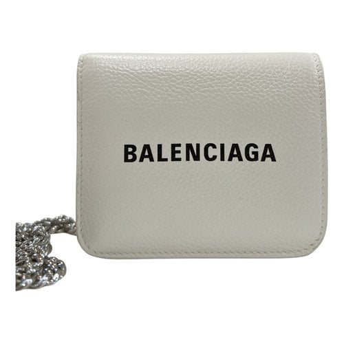 Pre-owned Balenciaga Wallet On Chain B Leather Mini Bag In White