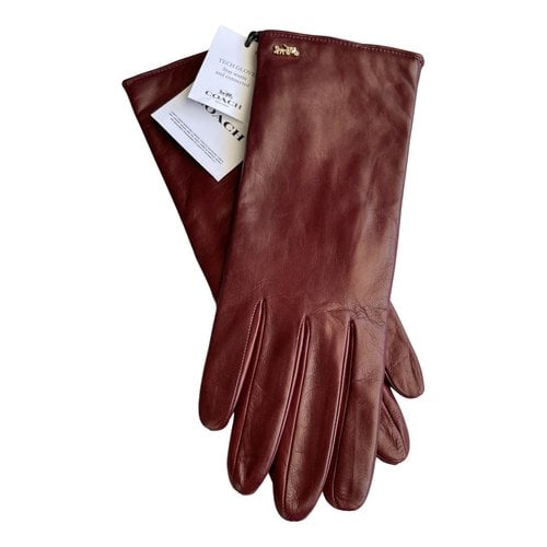 Pre-owned Coach Leather Gloves In Burgundy