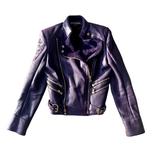 Pre-owned Balmain Leather Jacket In Purple