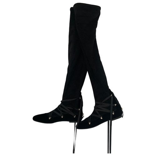 Pre-owned Kallisté Velvet Riding Boots In Black