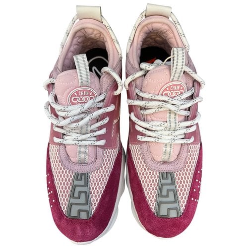 Pre-owned Versace Leather Trainers In Pink