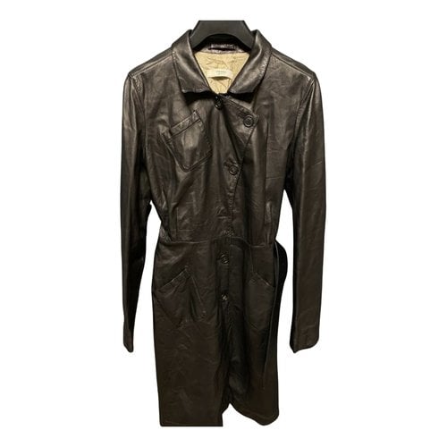 Pre-owned Prada Leather Trench Coat In Brown