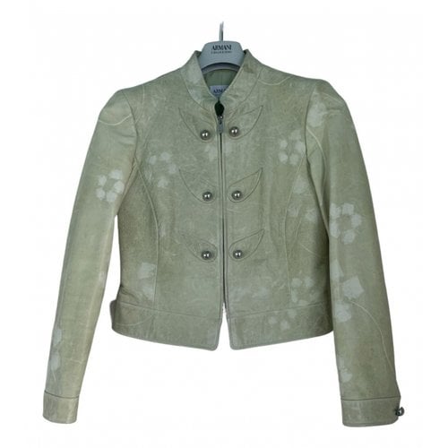 Pre-owned Armani Collezioni Leather Jacket In Green