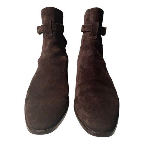 Pre-owned Saint Laurent Wyatt Jodphur Boots In Brown