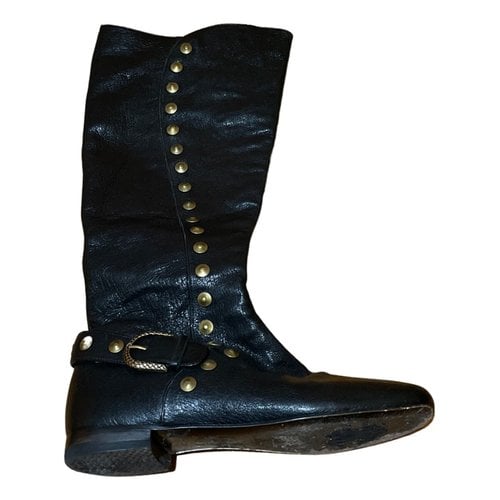Pre-owned Roberto Cavalli Leather Riding Boots In Black