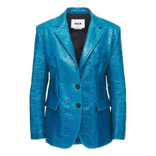 Pre-owned Msgm Vegan Leather Blazer In Turquoise