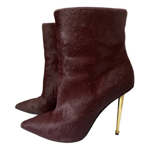 Pre-owned Tom Ford Pony-style Calfskin Ankle Boots In Burgundy