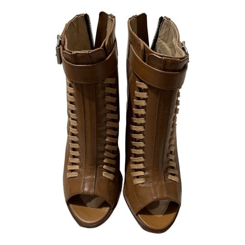 Pre-owned Belstaff Leather Open Toe Boots In Camel