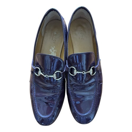 Pre-owned Gucci Brixton Leather Flats In Purple