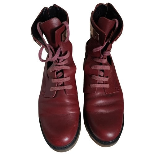 Pre-owned See By Chloé Leather Lace Up Boots In Burgundy