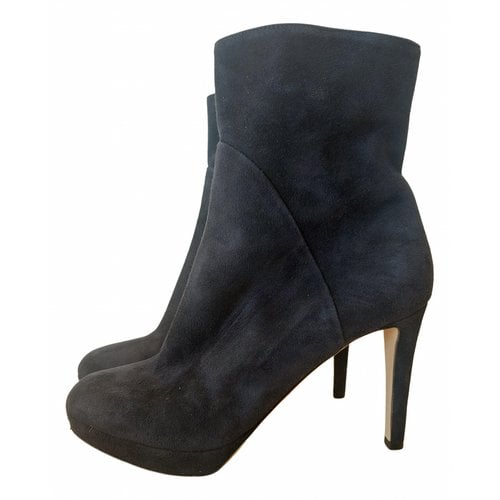 Pre-owned Sergio Rossi Velvet Ankle Boots In Blue