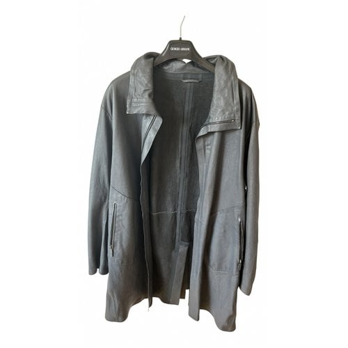 Pre-owned Giorgio Armani Leather Coat In Anthracite