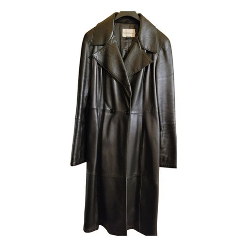 Pre-owned Emporio Armani Leather Coat In Black