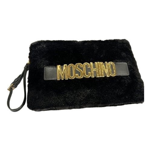 Pre-owned Moschino Vegan Leather Clutch Bag In Black
