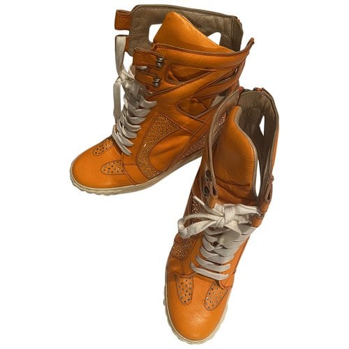 Pre-owned Casadei Leather Trainers In Orange