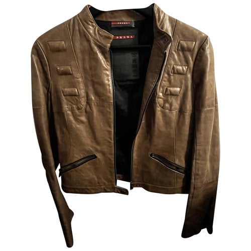 Pre-owned Prada Leather Jacket In Camel
