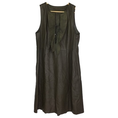 Pre-owned Dorothee Schumacher Leather Mini Dress In Khaki