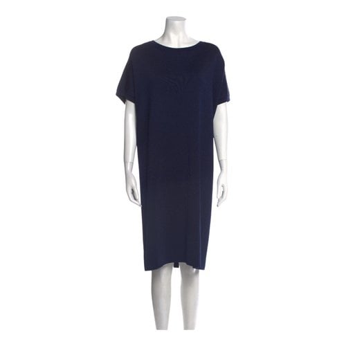 Pre-owned Marina Rinaldi Wool Mid-length Dress In Navy
