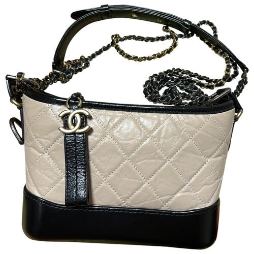 Pre-owned Chanel Gabrielle Leather Handbag In Beige