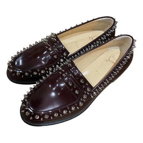 Pre-owned Christian Louboutin Patent Leather Flats In Burgundy