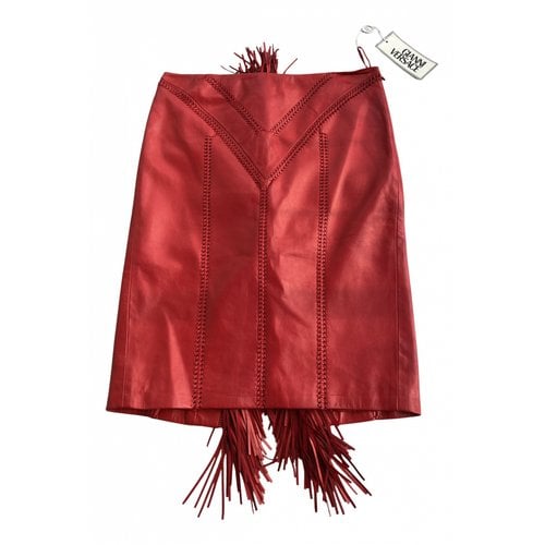 Pre-owned Versace Leather Mid-length Skirt In Red