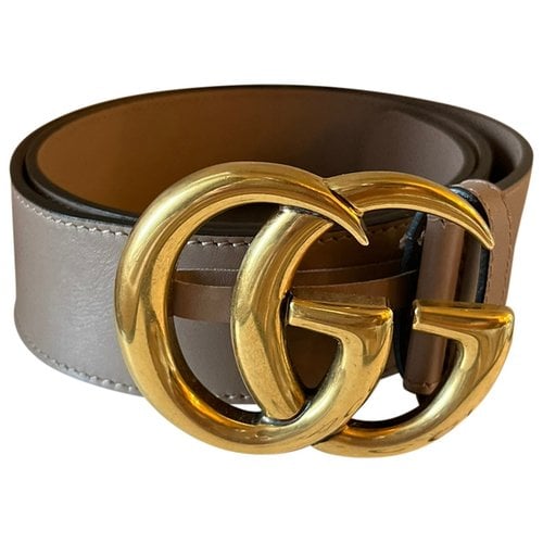 Pre-owned Gucci Gg Buckle Leather Belt In Beige