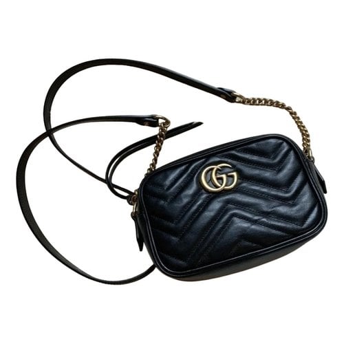 Pre-owned Gucci Gg Marmont Chain Leather Mini Bag In Black