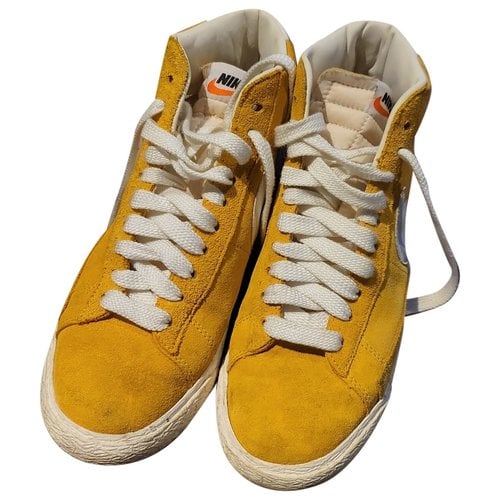 Pre-owned Nike Blazer Leather High Trainers In Yellow