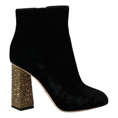 Pre-owned Dolce & Gabbana Velvet Ankle Boots In Black