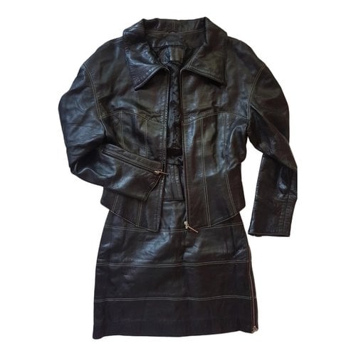 Pre-owned Claude Montana Leather Skirt Suit In Black