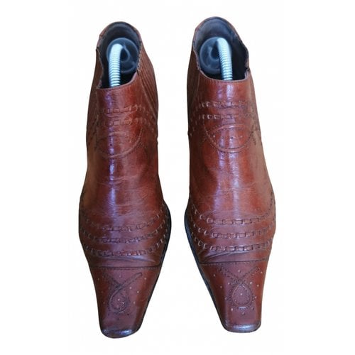 Pre-owned Bruno Magli Leather Western Boots In Brown