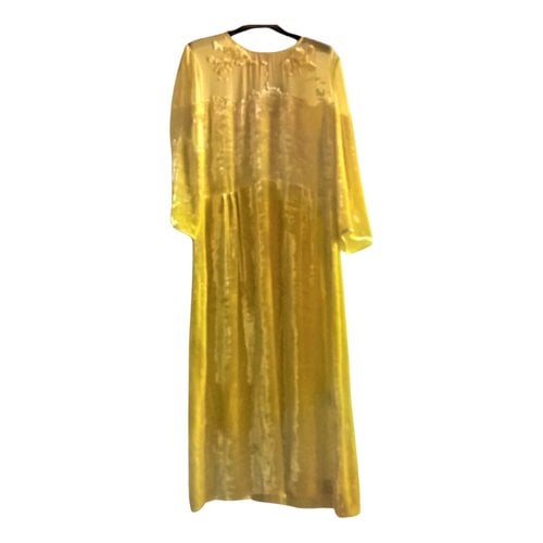 Pre-owned Bottega Veneta Velvet Mid-length Dress In Yellow