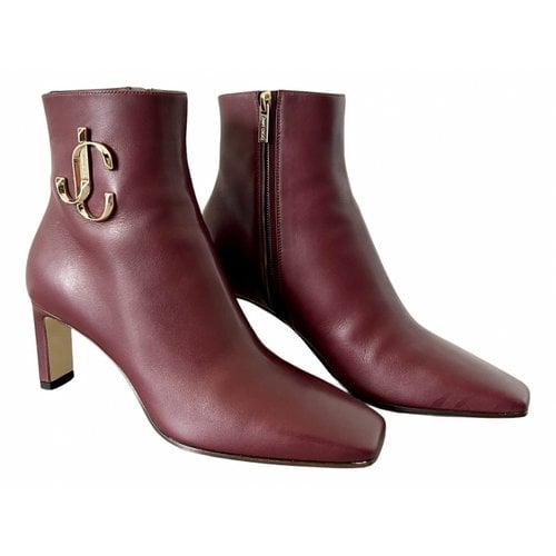 Pre-owned Jimmy Choo Leather Ankle Boots In Burgundy