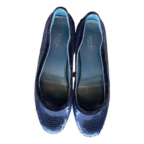 Pre-owned Gucci Glitter Ballet Flats In Blue
