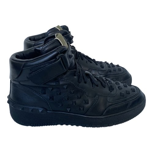 Pre-owned Valentino Garavani Leather High Trainers In Black