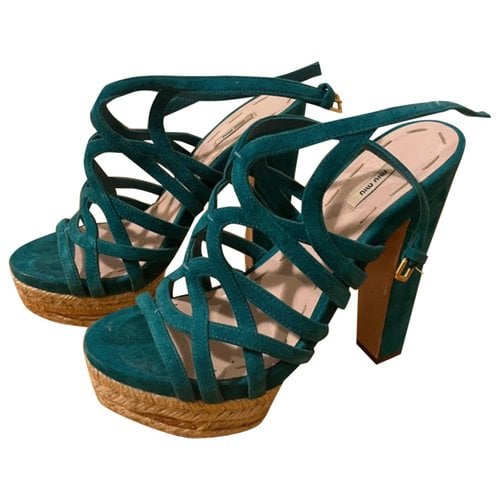 Pre-owned Miu Miu Velvet Sandals In Turquoise
