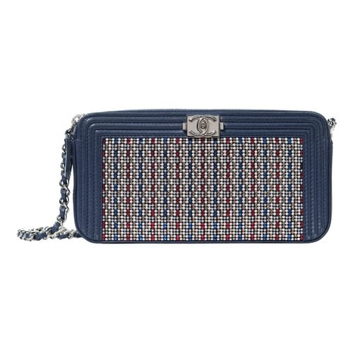 Pre-owned Chanel Wallet On Chain Leather Crossbody Bag In Navy