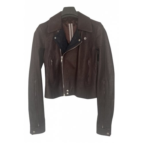 Pre-owned Rick Owens Leather Jacket In Burgundy