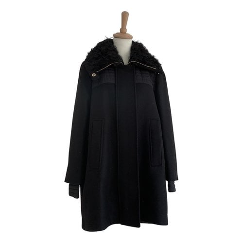 Pre-owned Moncler Long Wool Coat In Black